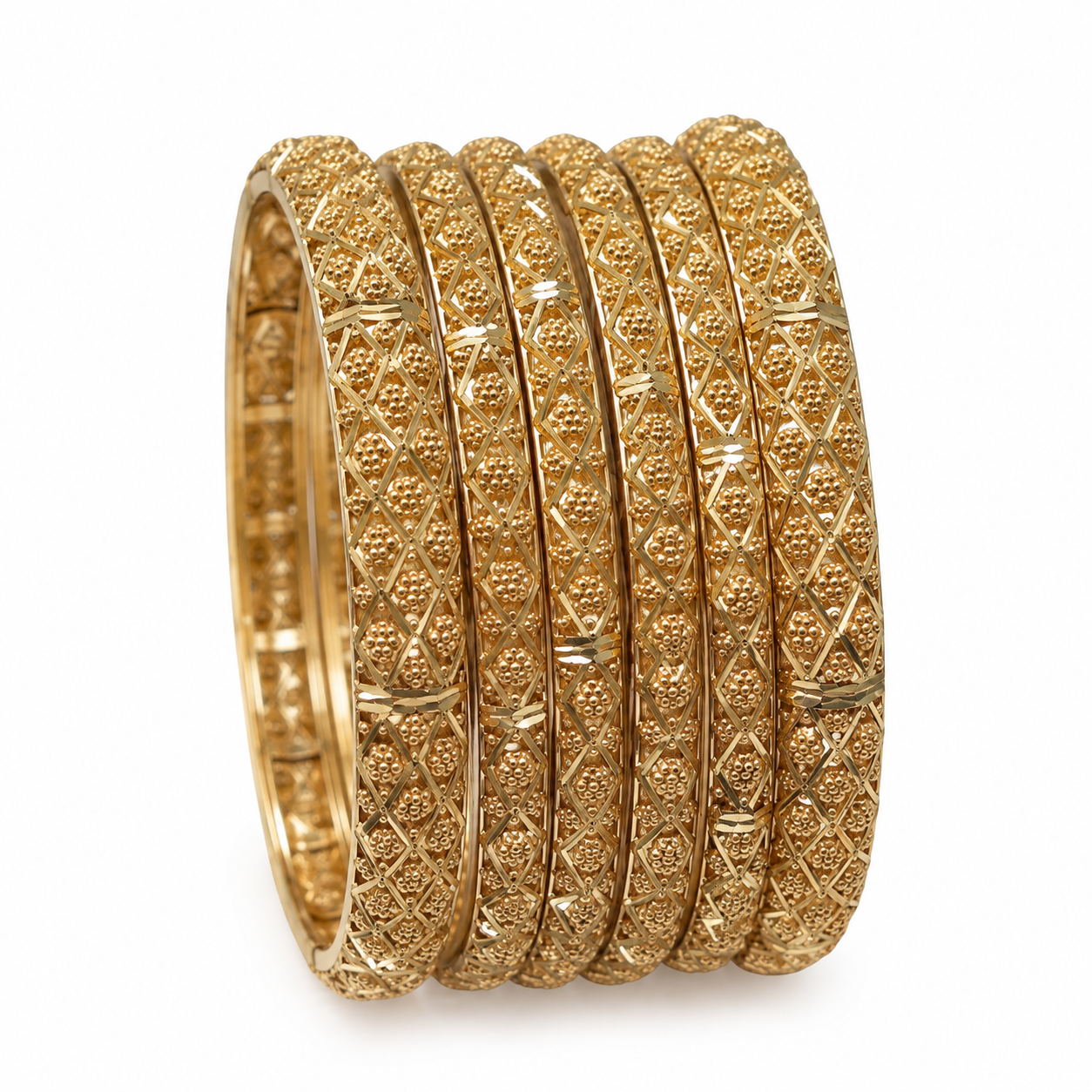 Royal Gold-Plated Textured Bangle Set for Women (Pack of 6)