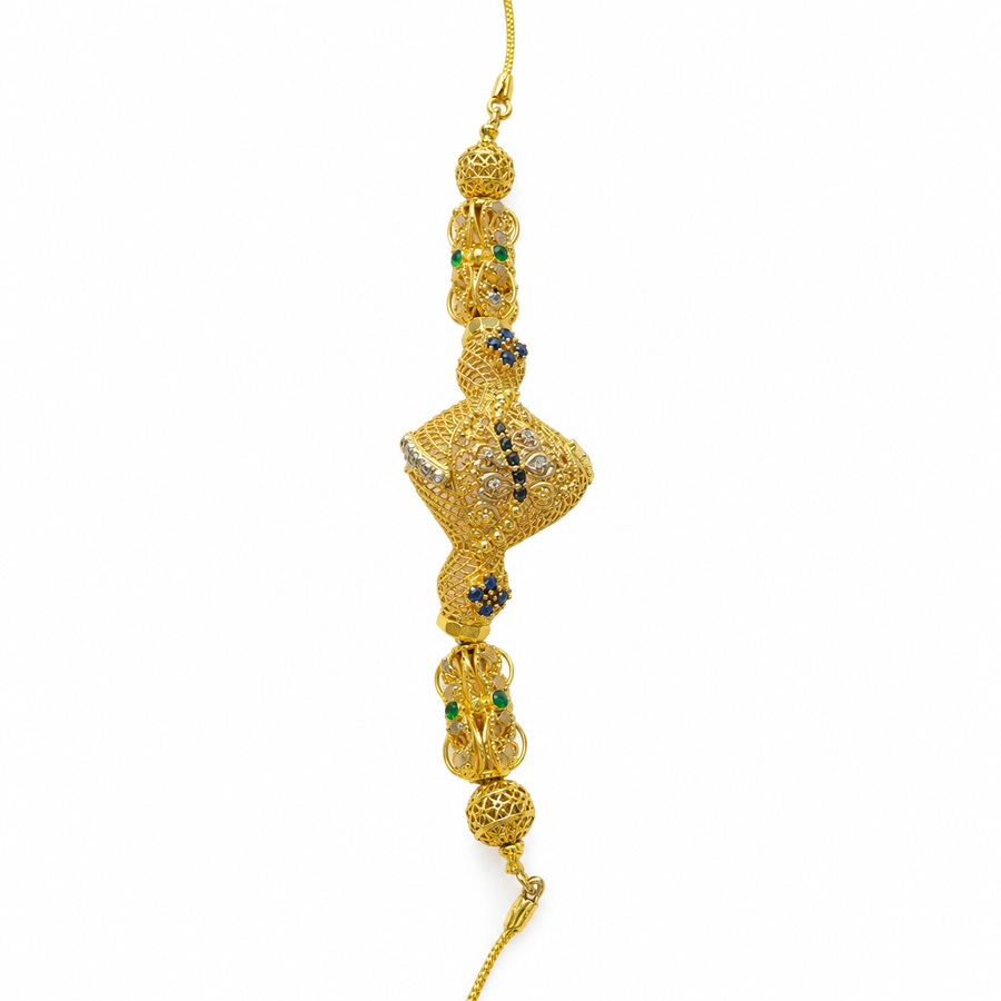 Royal Gold-Plated Filigree Bracelet with Multi-Color Stone Accents