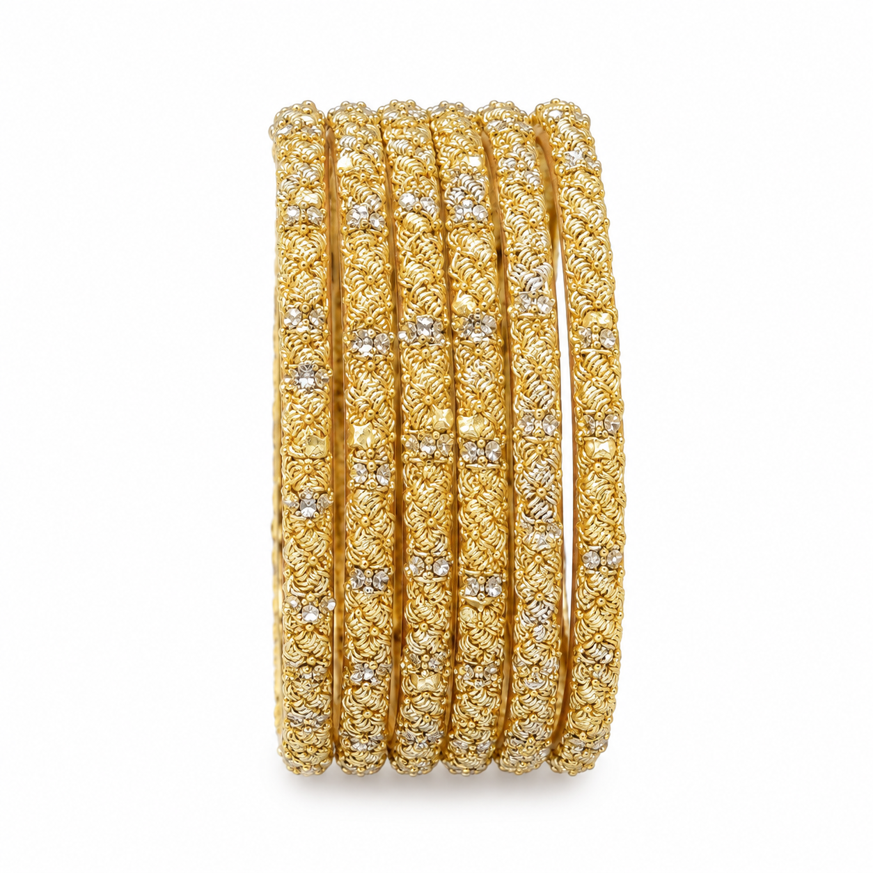 Royal Gold-Plated Crystal-Embellished Bangle Set for Women (Pack of 6)