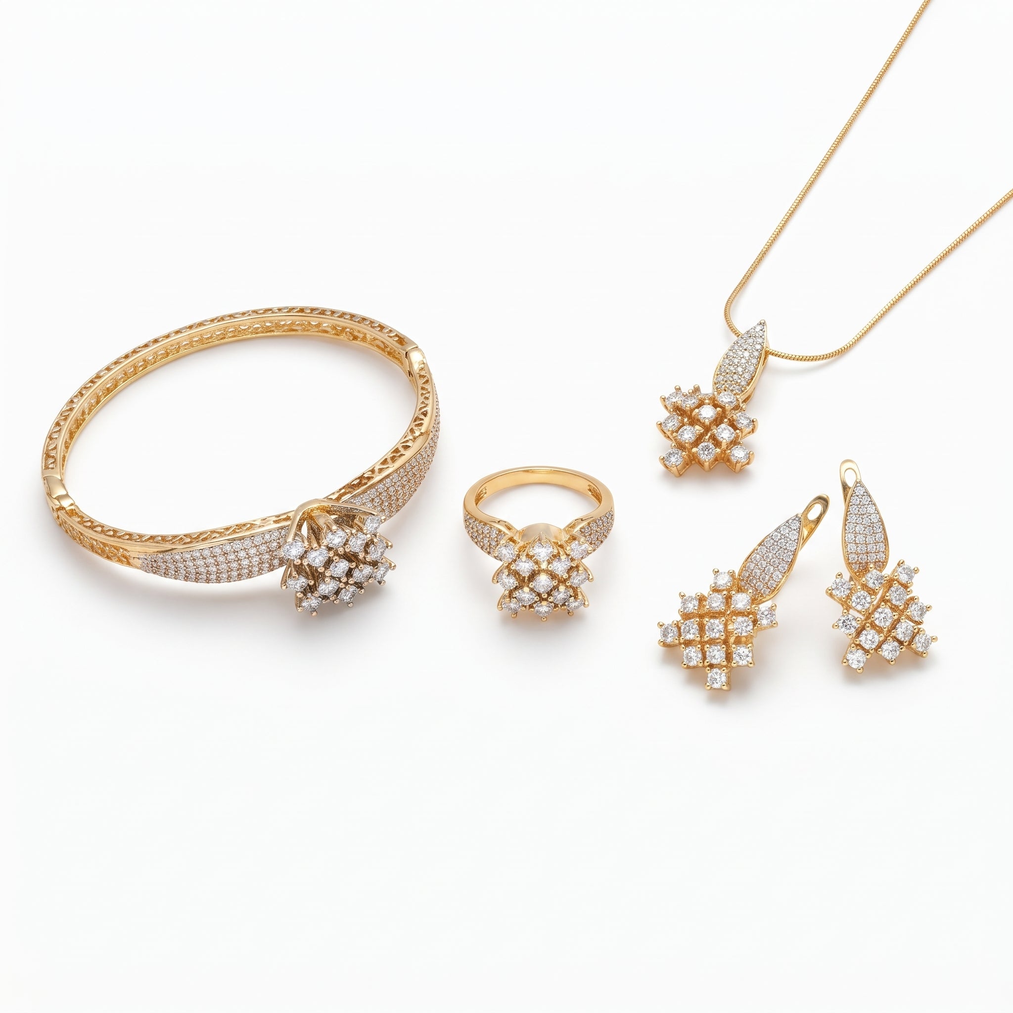 Radiant Cluster Crystal 4-Piece Jewelry Set – Necklace, Earrings, Bracelet & Ring