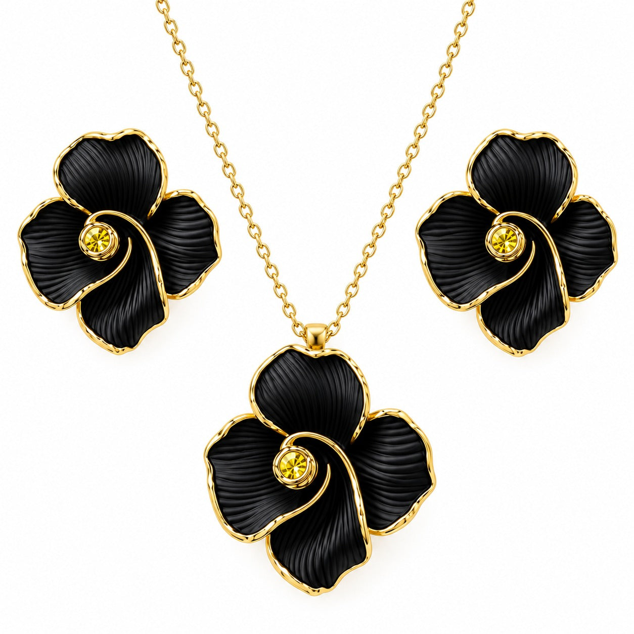 Blackish floral locket set