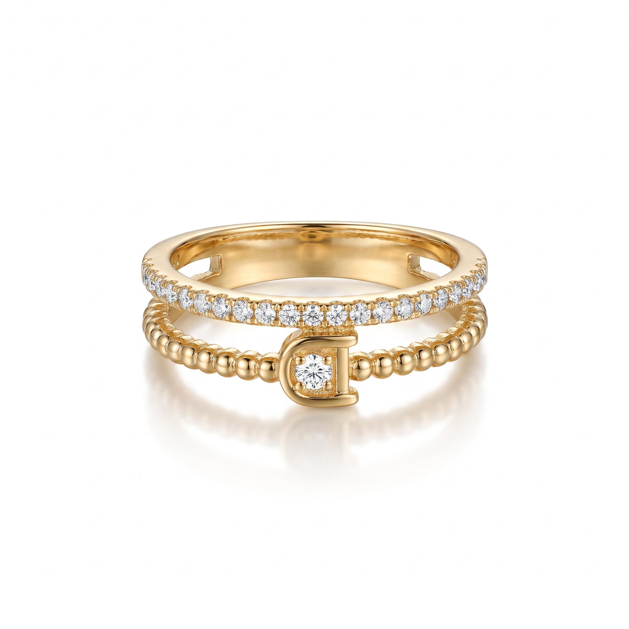 Elegant Double Band Diamond Gold Plated Ring for Women
