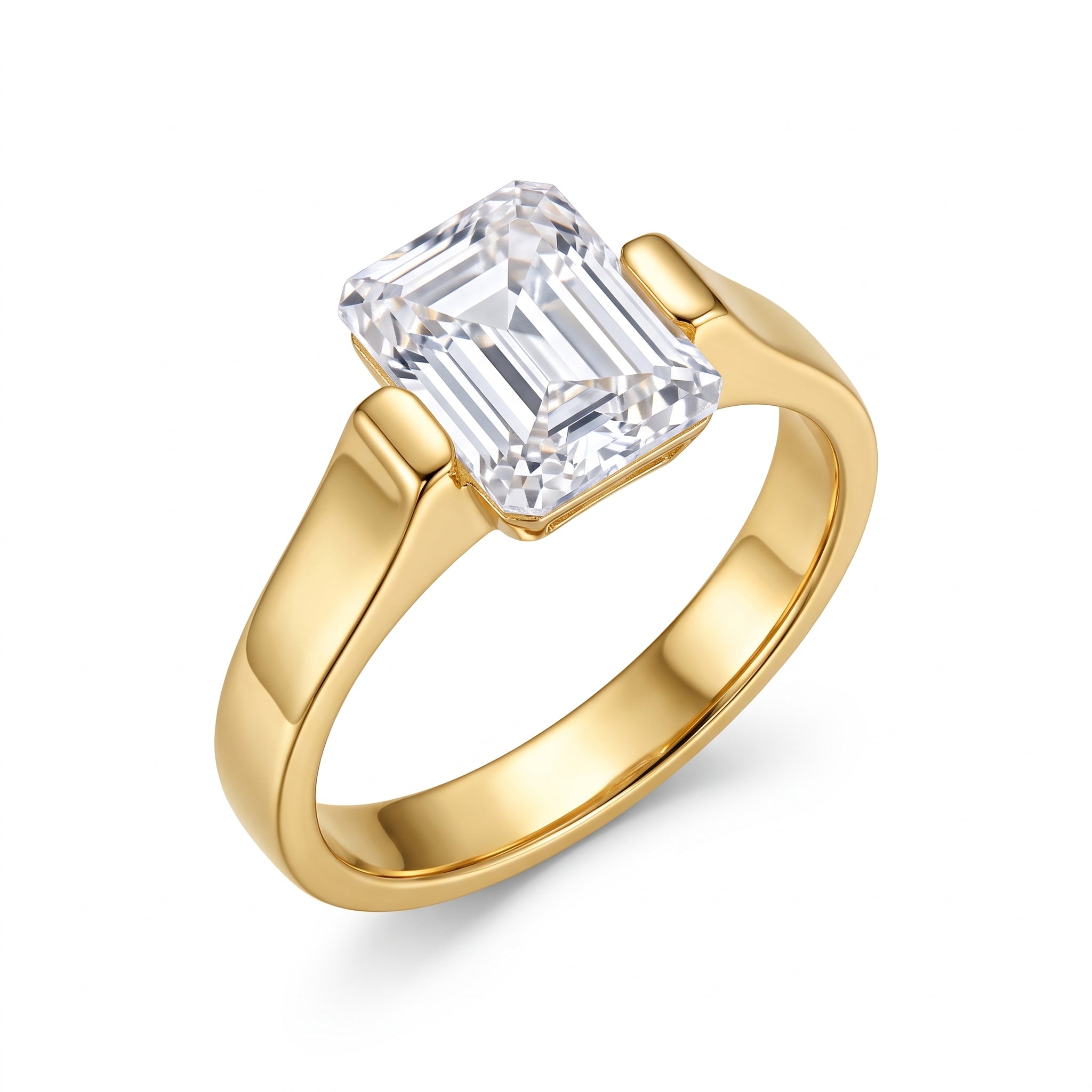 Elegant Emerald Cut Solitaire Gold Plated Ring for Women