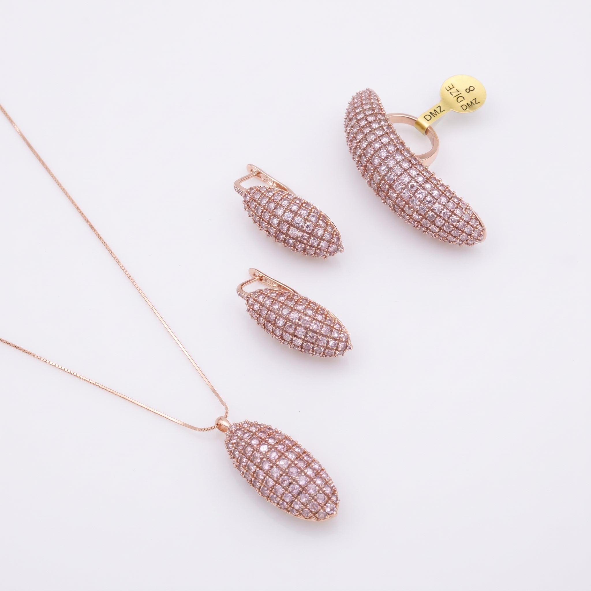 Pave Crystal Oval Pod 3-Piece Jewelry Set – Necklace, Earrings & Ring