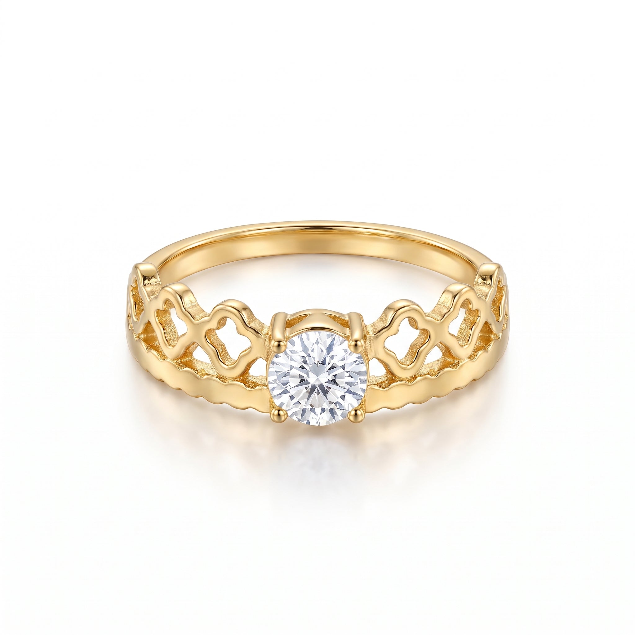 Elegant Crown Heart Cut-Out Gold Plated Ring for Women