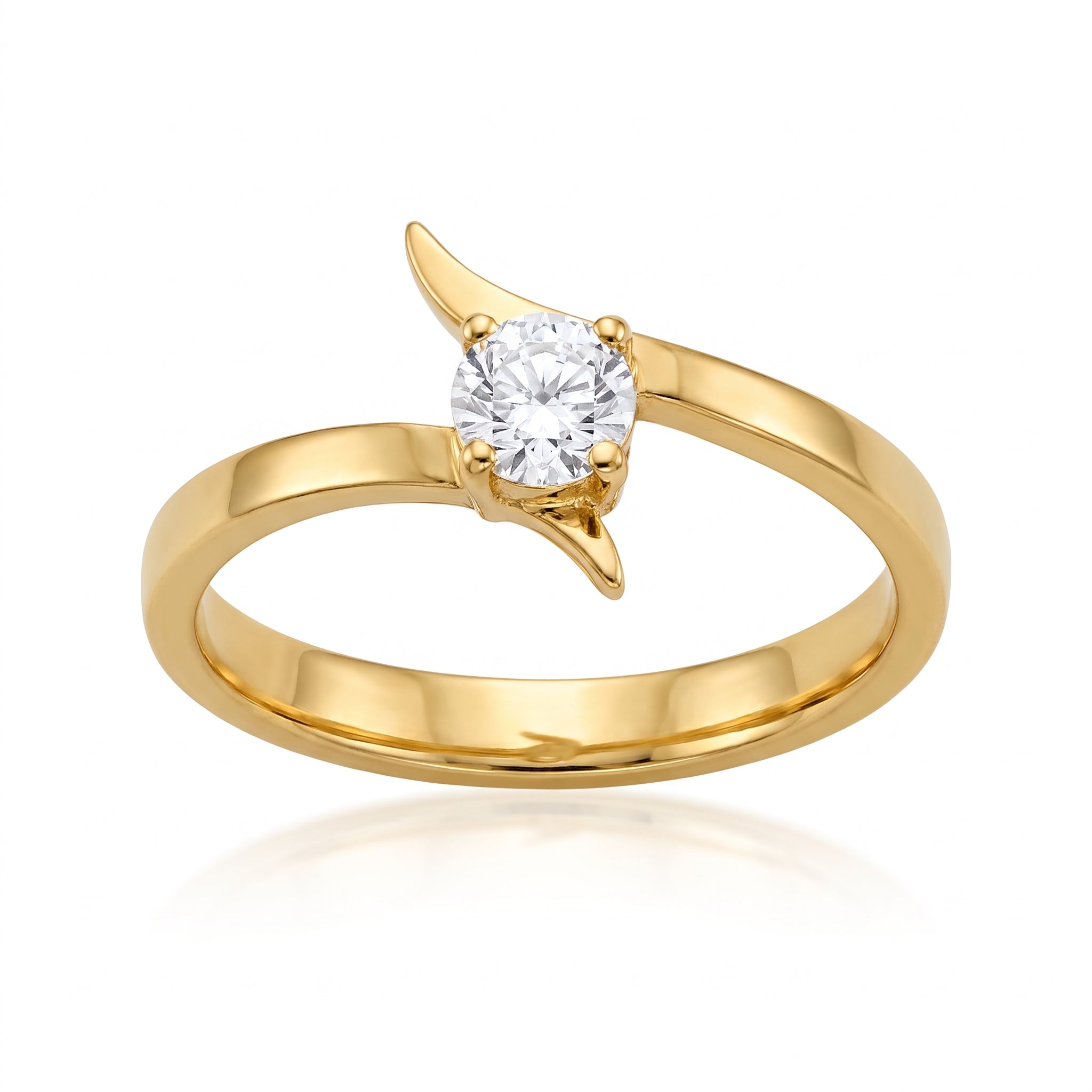Elegant Bypass Solitaire Diamond Gold Plated Ring for Women