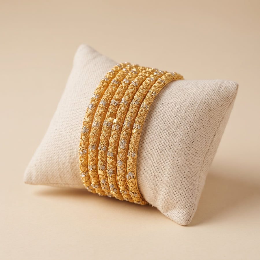 Royal Gold-Plated Crystal-Embellished Bangle Set for Women (Pack of 6)