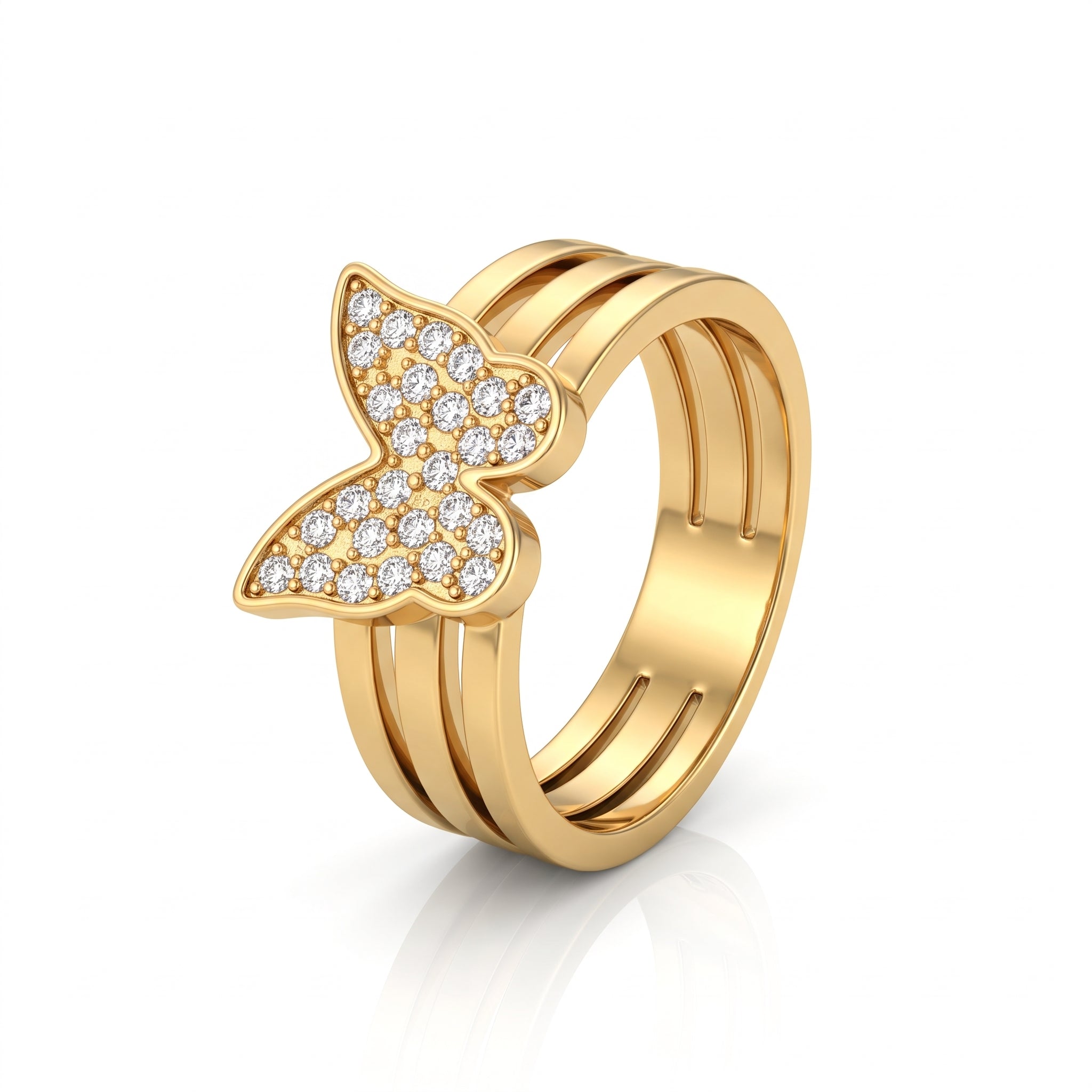 Elegant Butterfly Pavé Crystal Multi-Band Gold Plated Ring for Women