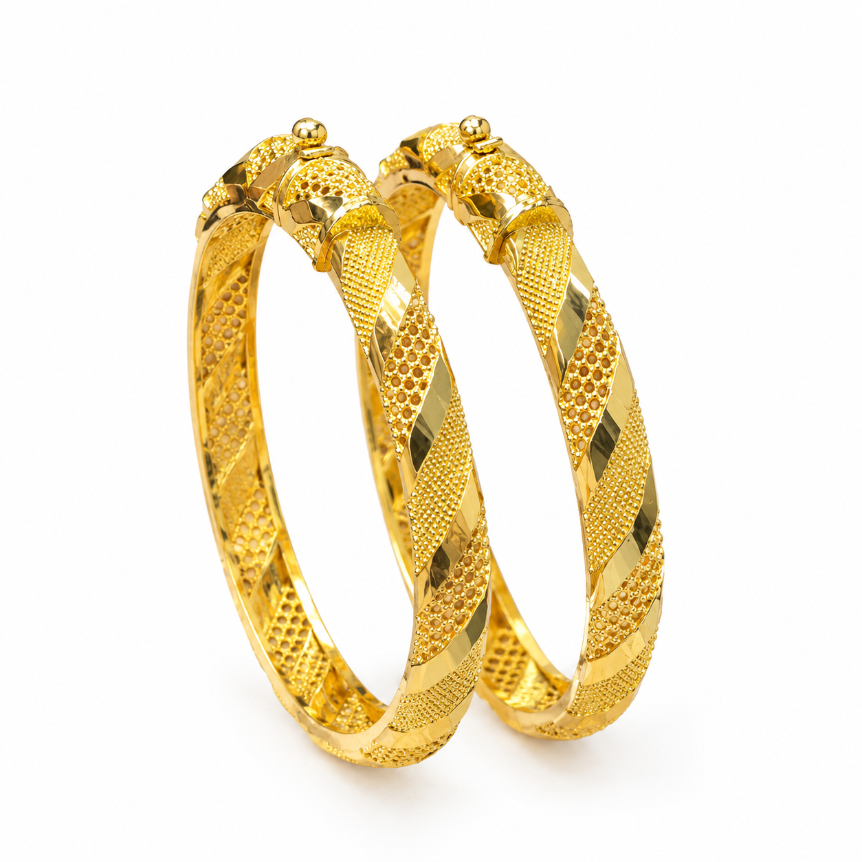 Royal Gold-Plated Spiral Textured Kara Set for Women (Set of 2)